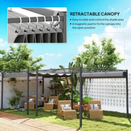 OUTSUNNY 3 x 3(m) Garden Pergola with Retractable Roof, UPF30+, Grey - thumbnail 4