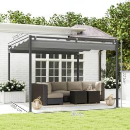 OUTSUNNY 3 x 3(m) Garden Pergola with Retractable Roof, UPF30+, Grey - thumbnail 3