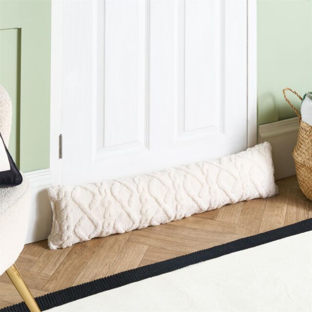 OHS Cable Knit Design Teddy Fleece Decorative Draught Excluder in Cream - image 1