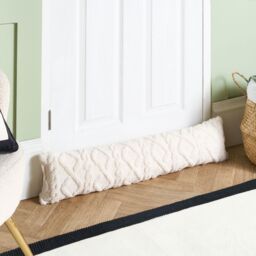 OHS Cable Knit Design Teddy Fleece Decorative Draught Excluder in Cream - thumbnail 2