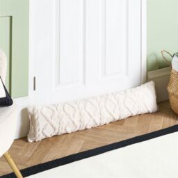 OHS Cable Knit Design Teddy Fleece Decorative Draught Excluder in Cream