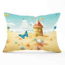 Warren Reed - Designer Butterflies On A Beach Holiday Cushions in Yellow - Size: 60 cm x 60 cm - thumbnail 1