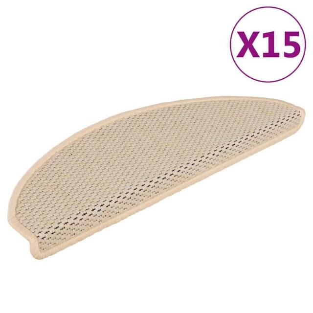 Berkfield Home Stair Mats Self-adhesive Sisal-Look 15 pcs 65x21x4 cm Berber in Cream - Size: Medium - image 1