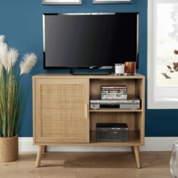 Home Source Sideboard 1 Rattan Door Front Open Shelving Cabinet Living Room Home in Natural - thumbnail 4