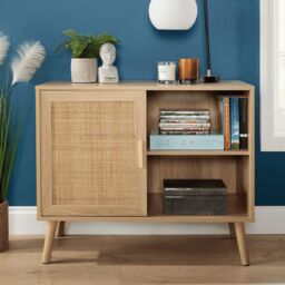 Home Source Sideboard 1 Rattan Door Front Open Shelving Cabinet Living Room Home in Natural - thumbnail 3