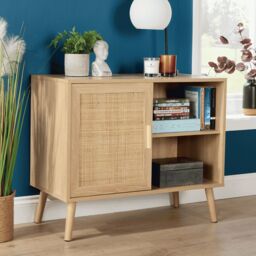 Home Source Sideboard 1 Rattan Door Front Open Shelving Cabinet Living Room Home in Natural - thumbnail 1