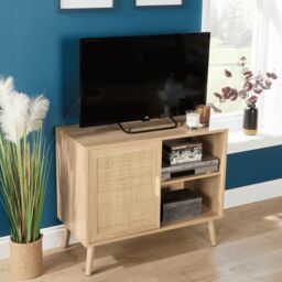 Home Source Sideboard 1 Rattan Door Front Open Shelving Cabinet Living Room Home in Natural - thumbnail 2