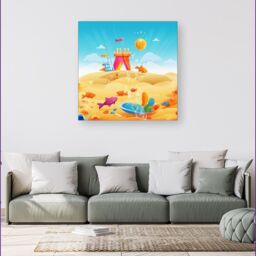Warren Reed - Designer Fishes On A Beach Holiday Canvas in Yellow - Size: w10 inch x h10 inch - thumbnail 4