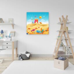 Warren Reed - Designer Fishes On A Beach Holiday Canvas in Yellow - Size: w10 inch x h10 inch - thumbnail 3