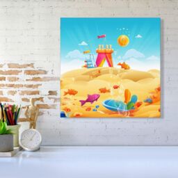 Warren Reed - Designer Fishes On A Beach Holiday Canvas in Yellow - Size: w10 inch x h10 inch - thumbnail 2