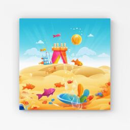 Warren Reed - Designer Fishes On A Beach Holiday Canvas in Yellow - Size: w10 inch x h10 inch - thumbnail 1