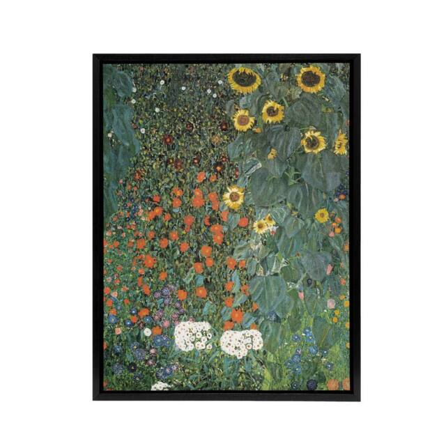 "Artery8 Farm Garden with Sunflowers Framed Canvas Wall Art Print Gustav Klimt in Green - Size: W12"" x H16""" - image 1
