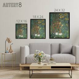 "Artery8 Farm Garden with Sunflowers Framed Canvas Wall Art Print Gustav Klimt in Green - Size: W12"" x H16""" - thumbnail 4