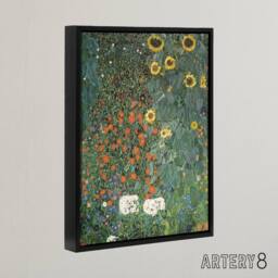 "Artery8 Farm Garden with Sunflowers Framed Canvas Wall Art Print Gustav Klimt in Green - Size: W12"" x H16""" - thumbnail 2