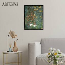 "Artery8 Farm Garden with Sunflowers Framed Canvas Wall Art Print Gustav Klimt in Green - Size: W12"" x H16""" - thumbnail 3