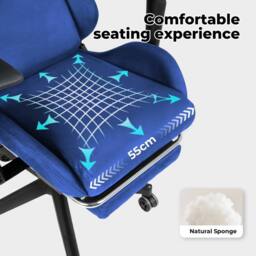 VOGREX Blue Spring Padded Reclining Gaming Office Chair with Footrest - thumbnail 3