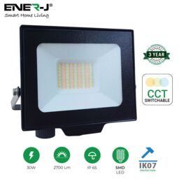 ENER-J 30W LED Floodlight CCT Switchable IP65 Weatherproof Black 2700 in White - thumbnail 4
