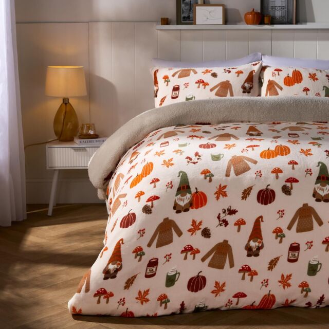 OHS Autumn Xmas Gonk Sherpa Fleece Warm Duvet Cover Bedding Set in Natural - Size: King - image 1