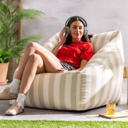 icon Natalia Stripe Soft Woven Kyoto Armchair Bean Bag in Taupe - thumbnail 3