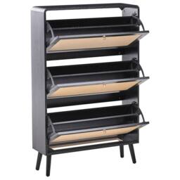 Wyld and Coco Boho Shoe Storage Cabinet Black Wood Rattan Front Three Compartments - thumbnail 4