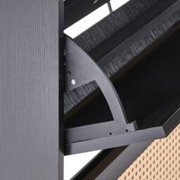 Wyld and Coco Boho Shoe Storage Cabinet Black Wood Rattan Front Three Compartments - thumbnail 7