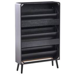 Wyld and Coco Boho Shoe Storage Cabinet Black Wood Rattan Front Three Compartments - thumbnail 6