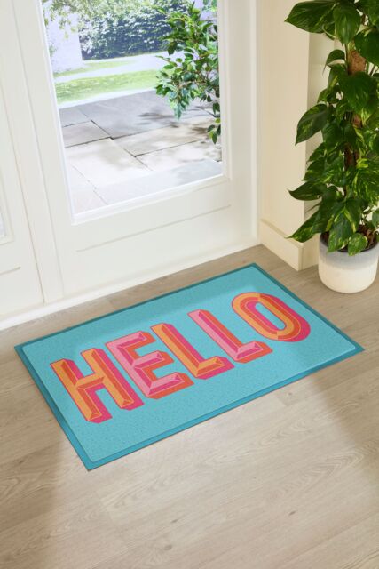 Artsy Mats Blue Hello Indoor Outdoor Doormat (90 x 60cm) - Size: 90 cm x 60 cm - image 1