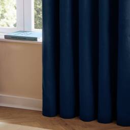 Furn The Ultimate Velvet Room Darkening Eyelet Curtain Pair in Blue - Size: 117 cm width x 183 cm drop - thumbnail 5