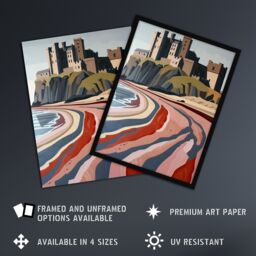 "Artery8 Bamburgh Castle Block Print Artwork Northumbria Wall Art Print - Size: W12"" x H16""" - thumbnail 2