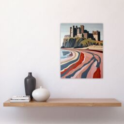 "Artery8 Bamburgh Castle Block Print Artwork Northumbria Wall Art Print - Size: W12"" x H16""" - thumbnail 4