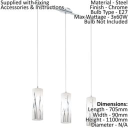 Loops Pendant Light Colour Chrome Shade White Chrome Glass Painted Bulb E27 3x60W - thumbnail 2