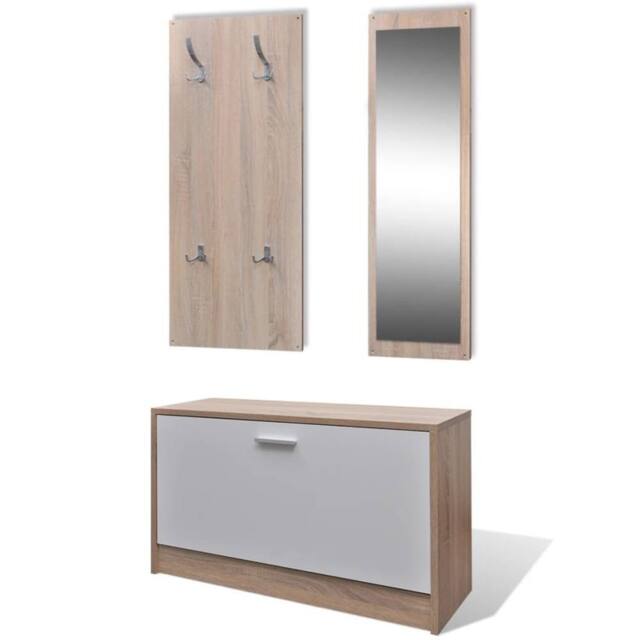 Berkfield Home Oak & White 3-in-1 Wooden Shoe Cabinet Set in Brown - image 1
