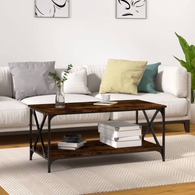 Berkfield Home Coffee Table Smoked Oak 100x50x45 cm Engineered Wood & Iron in Brown - Size: 100 x 50 x 45 cm - image 1
