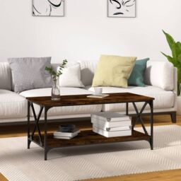 Berkfield Home Coffee Table Smoked Oak 100x50x45 cm Engineered Wood & Iron in Brown - Size: 100 x 50 x 45 cm - thumbnail 1
