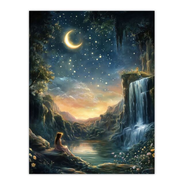 "Artery8 Wendy in Neverland Lake Magical Forest Waterfall Wall Art Print in Blue - Size: W18"" x H24""" - image 1
