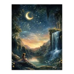 "Artery8 Wendy in Neverland Lake Magical Forest Waterfall Wall Art Print in Blue - Size: W18"" x H24""" - thumbnail 1