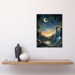 "Artery8 Wendy in Neverland Lake Magical Forest Waterfall Wall Art Print in Blue - Size: W18"" x H24""" - thumbnail 4
