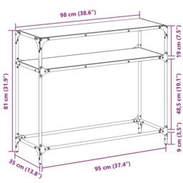 Berkfield Home Modern Console Table with Black Glass Top98x35x81 cm Steel - Size: 98 x 35 x 81 cm - thumbnail 9