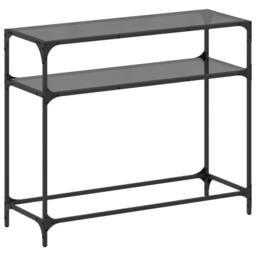 Berkfield Home Modern Console Table with Black Glass Top98x35x81 cm Steel - Size: 98 x 35 x 81 cm - thumbnail 3