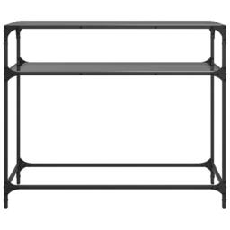Berkfield Home Modern Console Table with Black Glass Top98x35x81 cm Steel - Size: 98 x 35 x 81 cm - thumbnail 4