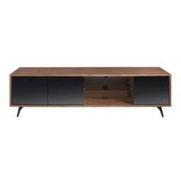 Angel Cerda Walnut TV Unit with Black Mirror Glass & Black Steel in Brown - thumbnail 2