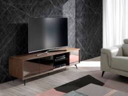 Angel Cerda Walnut TV Unit with Black Mirror Glass & Black Steel in Brown - thumbnail 3