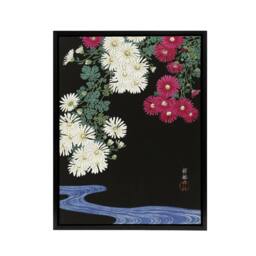 "Artery8 Chrysanthemums & Running Water Framed Canvas Wall Art Print Koson in Pink - Size: W12"" x H16""" - thumbnail 1