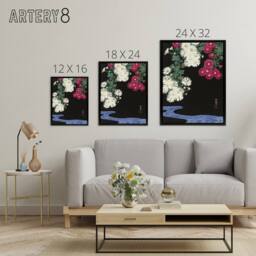 "Artery8 Chrysanthemums & Running Water Framed Canvas Wall Art Print Koson in Pink - Size: W12"" x H16""" - thumbnail 4