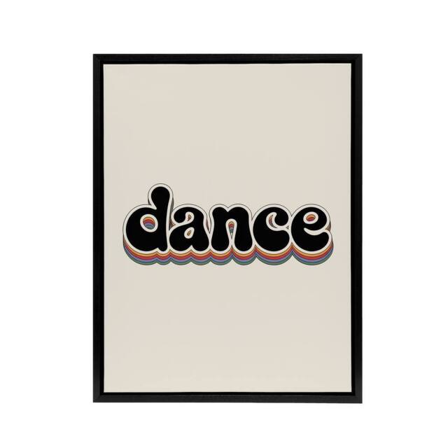 "Artery8 Dance Colourful Retro Rainbow Font Typography Framed Canvas Art Print in Beige - Size: W12"" x H16""" - image 1