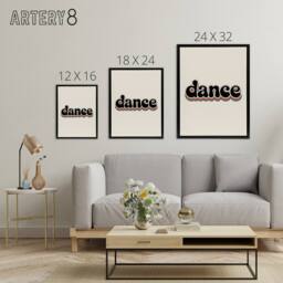 "Artery8 Dance Colourful Retro Rainbow Font Typography Framed Canvas Art Print in Beige - Size: W12"" x H16""" - thumbnail 4
