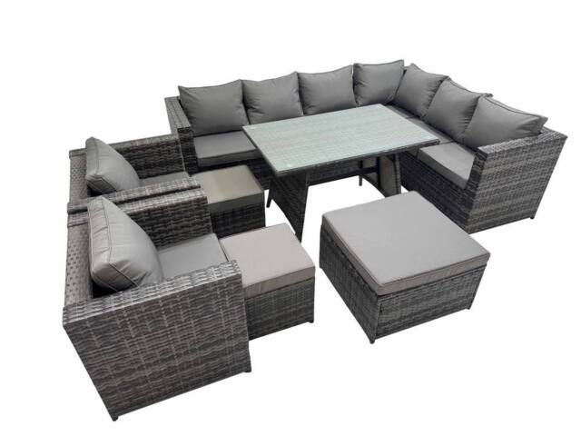 Fimous Patio Furniture Sets with Dining Table 3 Stools 2 Chair in Dark Grey - image 1