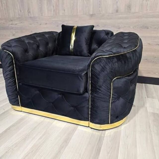 Stratus Interiors Ambassador Sofa Chesterfield Toronto Silver Trim Plush Velvet - Frills in Black - image 1