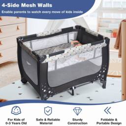 Costway 2-in-1 Baby Playpen Foldable Bassinet Bed Activity Center w/ Mattress - thumbnail 5