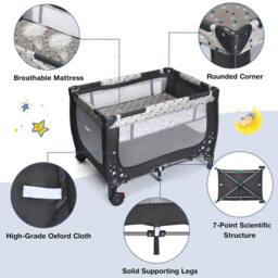 Costway 2-in-1 Baby Playpen Foldable Bassinet Bed Activity Center w/ Mattress - thumbnail 9